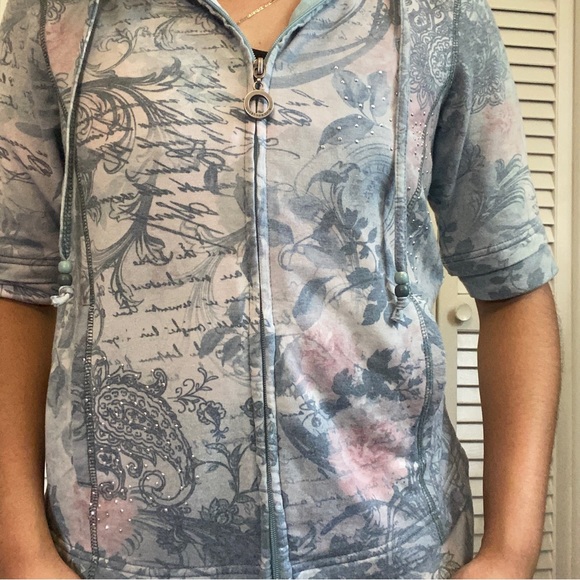 GreenTea Y2K Grunge Short Sleeve Zip Up Hoodie - Goblincore, Twilight, Fairy - Picture 2 of 5